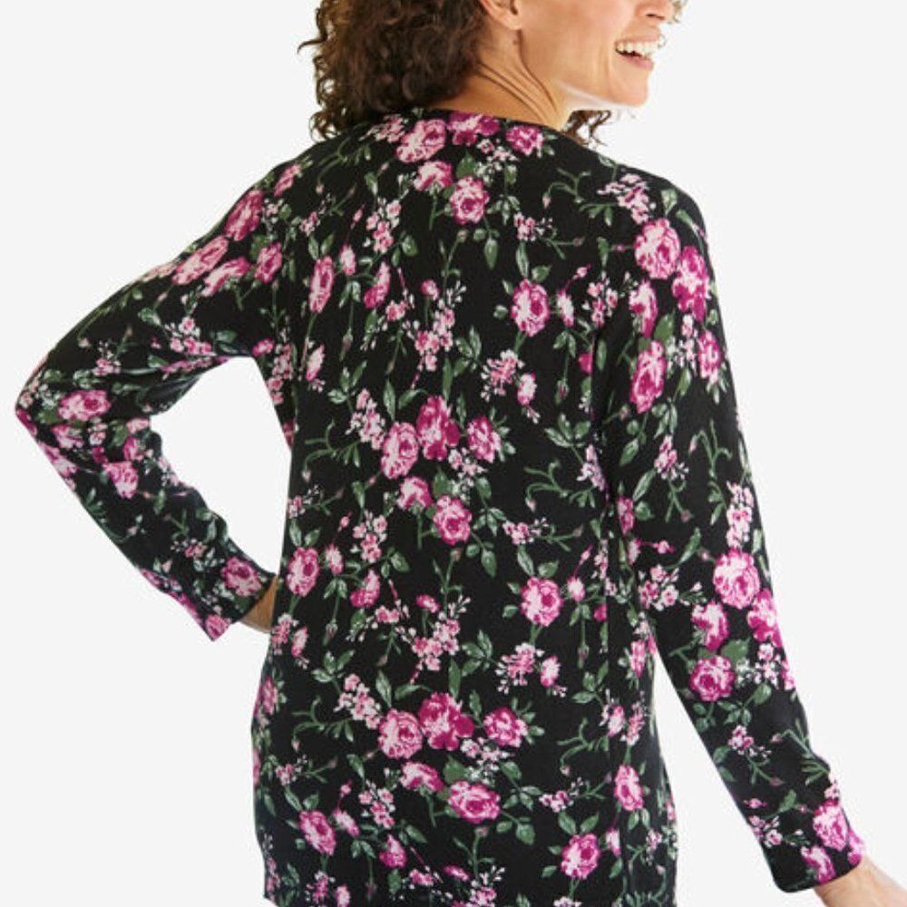 Wallflower Womens Black Floral Open Front Long Sleeve Cardigan Sweater Size XL